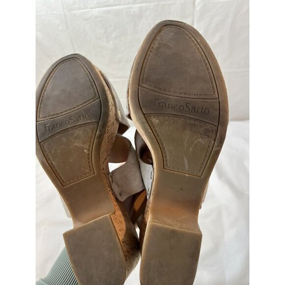 Franco Sarto Taupe Suede Slingback Kicks Platform Cork Sandals 7.5 - Picture 8 of 13